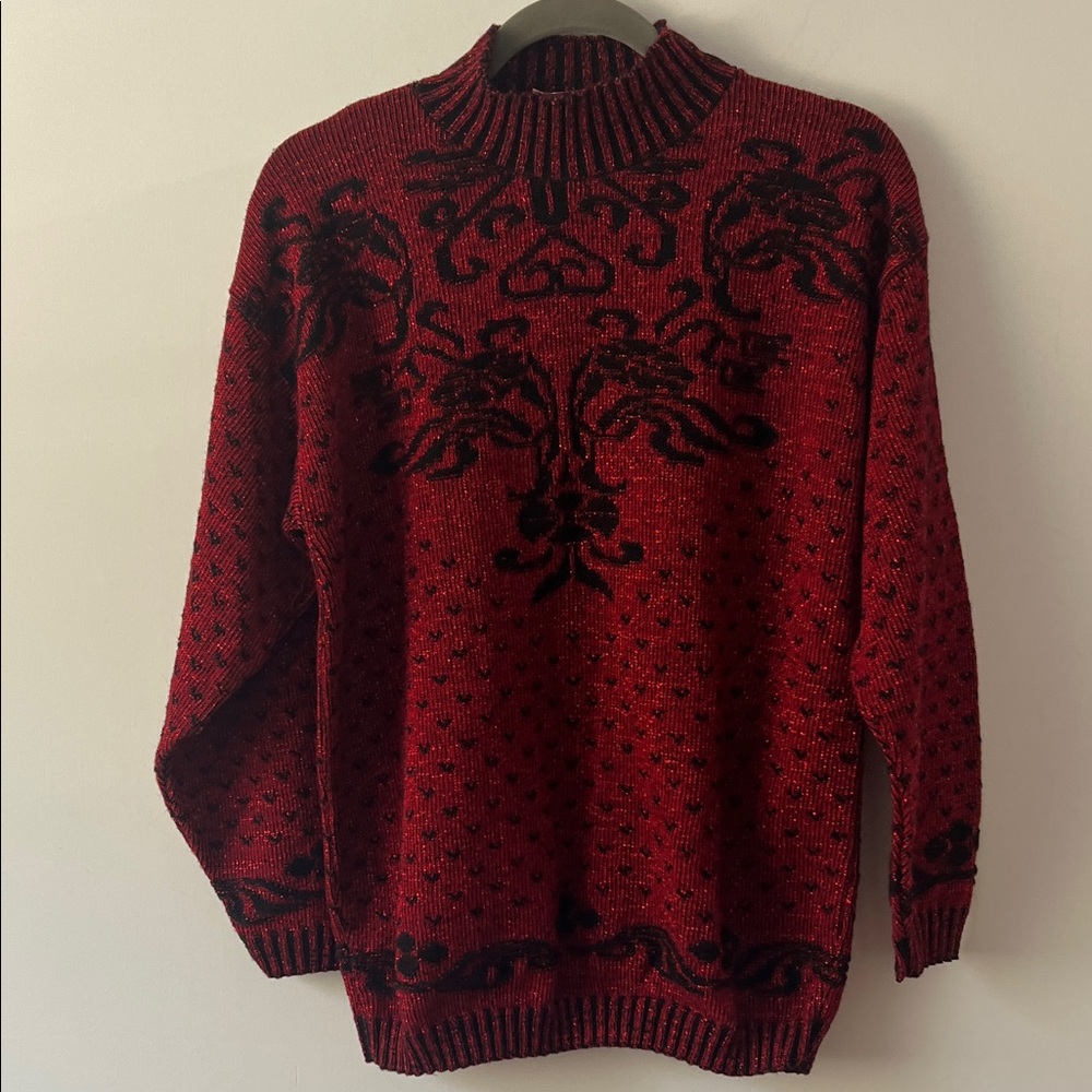 Vintage Red and Black Crewneck Sweater, 46” across the chest pp